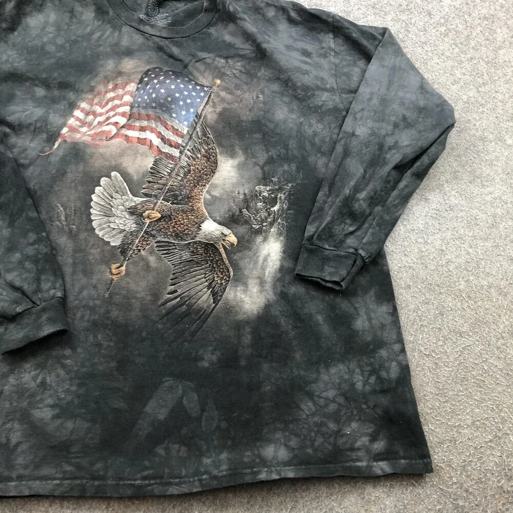 The Mountain Shirt Mens XL Black Bald Eagle American Flag Graphic Long Sleeve - Picture 3 of 9